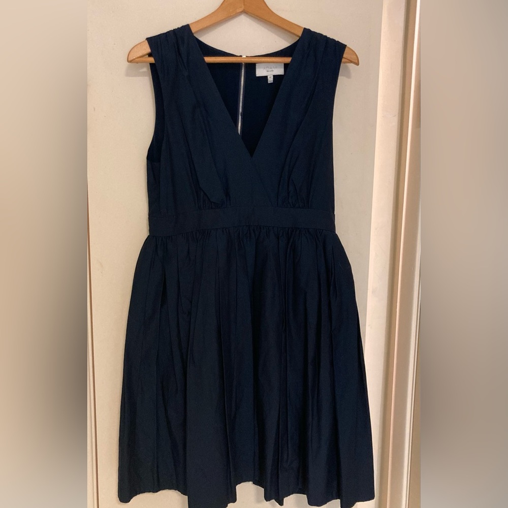 ADAM by Adam Lippes Slate Blue Dress with Pleats and Flair at Waist